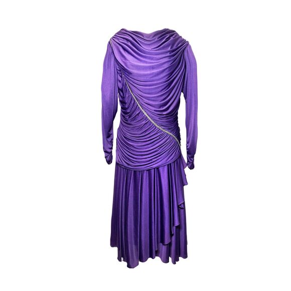 70s Claralura Original Glam Drop Waist, Asymmetrical Purple Dress